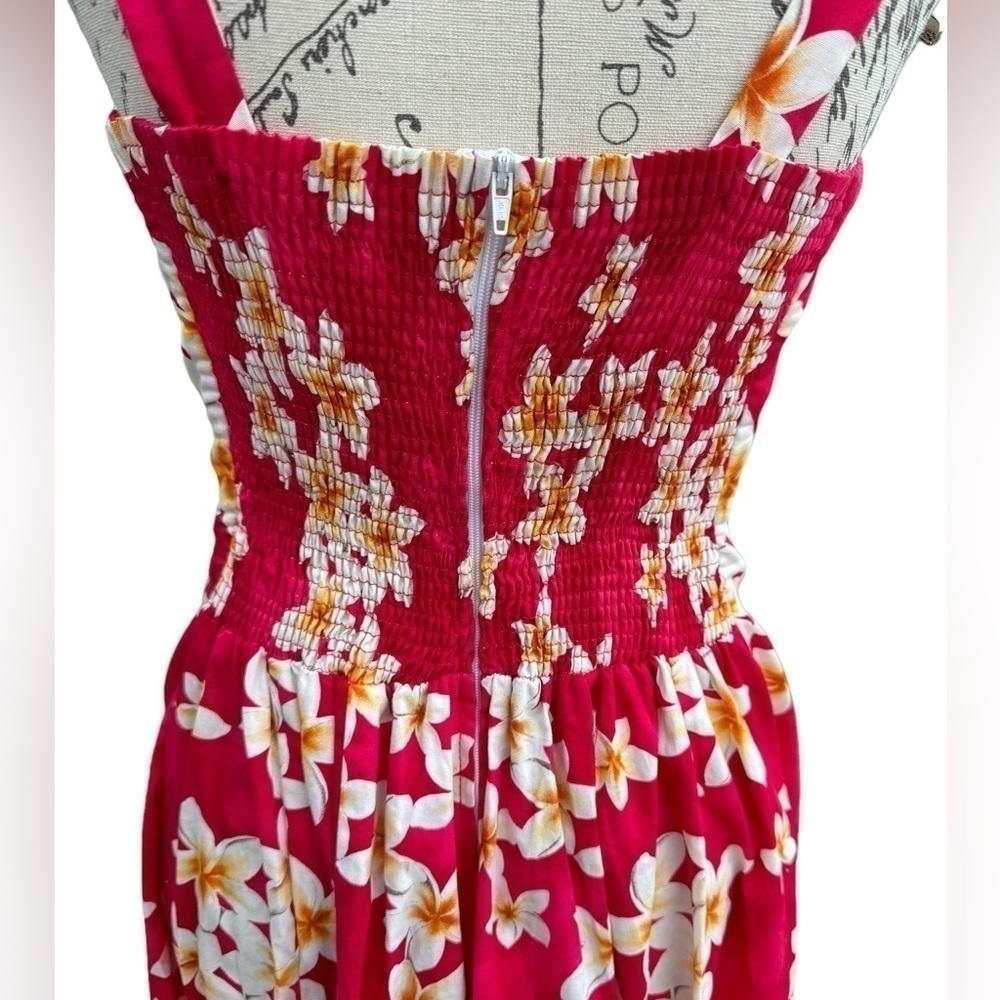 Royal Hawaiian Creations Plumeria Pink Cotton Hawaiian Mini Sundress Womens L - Picture 6 of 14